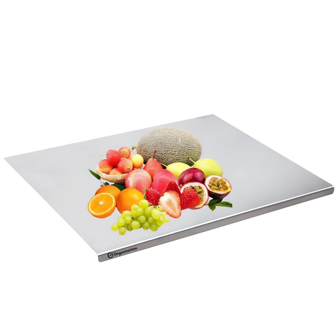 Stainless Steel Chopping Board with Lip for Kitchen | with 2 Steel Straw | for Cutting Vegetables, Meat, Fish, Fruits | Reversible | Easy to Wash | Food Grade Steel | Medium | 35 x 32 cm