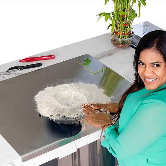 Stainless Steel Chopping Board with Lip for Kitchen | with 2 Steel Straw | for Cutting Vegetables, Meat, Fish, Fruits | Reversible | Easy to Wash | Food Grade Steel | Medium | 35 x 32 cm